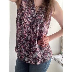 NWT Rebecca Taylor 100% Silk Sleeveless V-Neck Floral Matrix Top Size 2